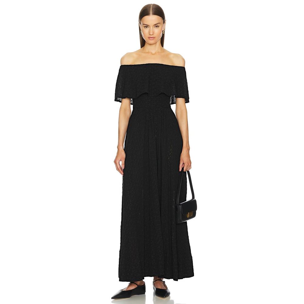 Helsa Eyelet Garden Maxi Dress Draped Off Shoulder Wedding Guest Boho Cottage S - Picture 2 of 11